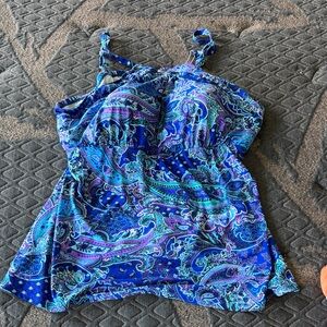 Blue Paisley Swim Camisole with Adjustable Straps